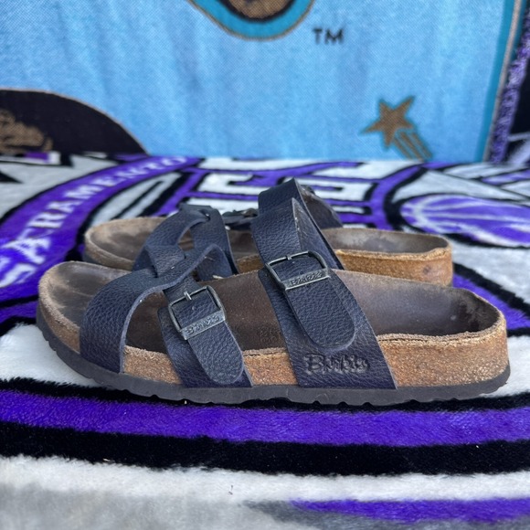 Size L7 - Birkenstock Sandals Three Strap Birkis Womens Blue Slip On Buckle - Picture 1 of 6